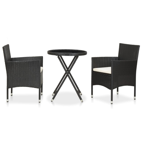 Set Mobilier Bistro Grădină 3 Piese Negru Poliratan Si Sticlă 46199